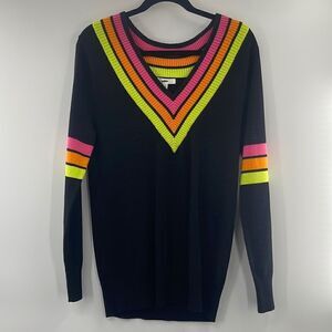 3For$20 BP. Black Sweater with Pink/orange/Yellow V neck collar size XXS